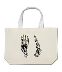 Bags with images of the bones of the human foot