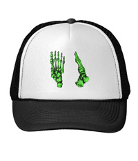 Hats with images of bones of the human foot