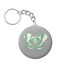 Keychains with designs based on bones of the human body.