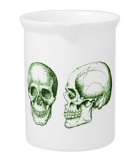 Details of the human skull singularly and in groups, in various colors and arrangements. Kitchenware.