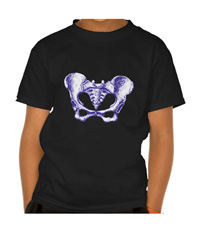 Human pelvis bones on kid's t-shirt