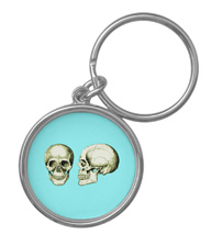 Keychains with designs based on bones of the human body.